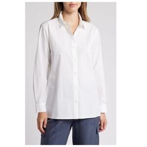 Eileen Fisher Classic Collar Easy Organic Cotton Button-Up Shirt Size PS